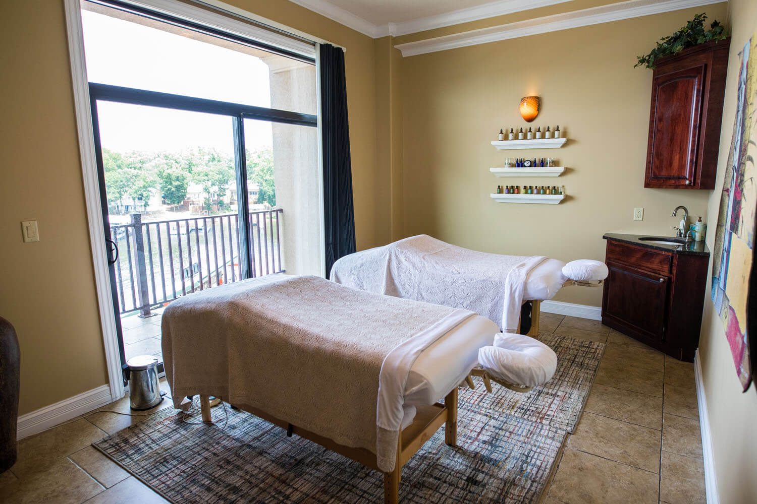 A massage room at Spa 54, the Spa at Camden on the Lake Resort at Lake of the Ozarks